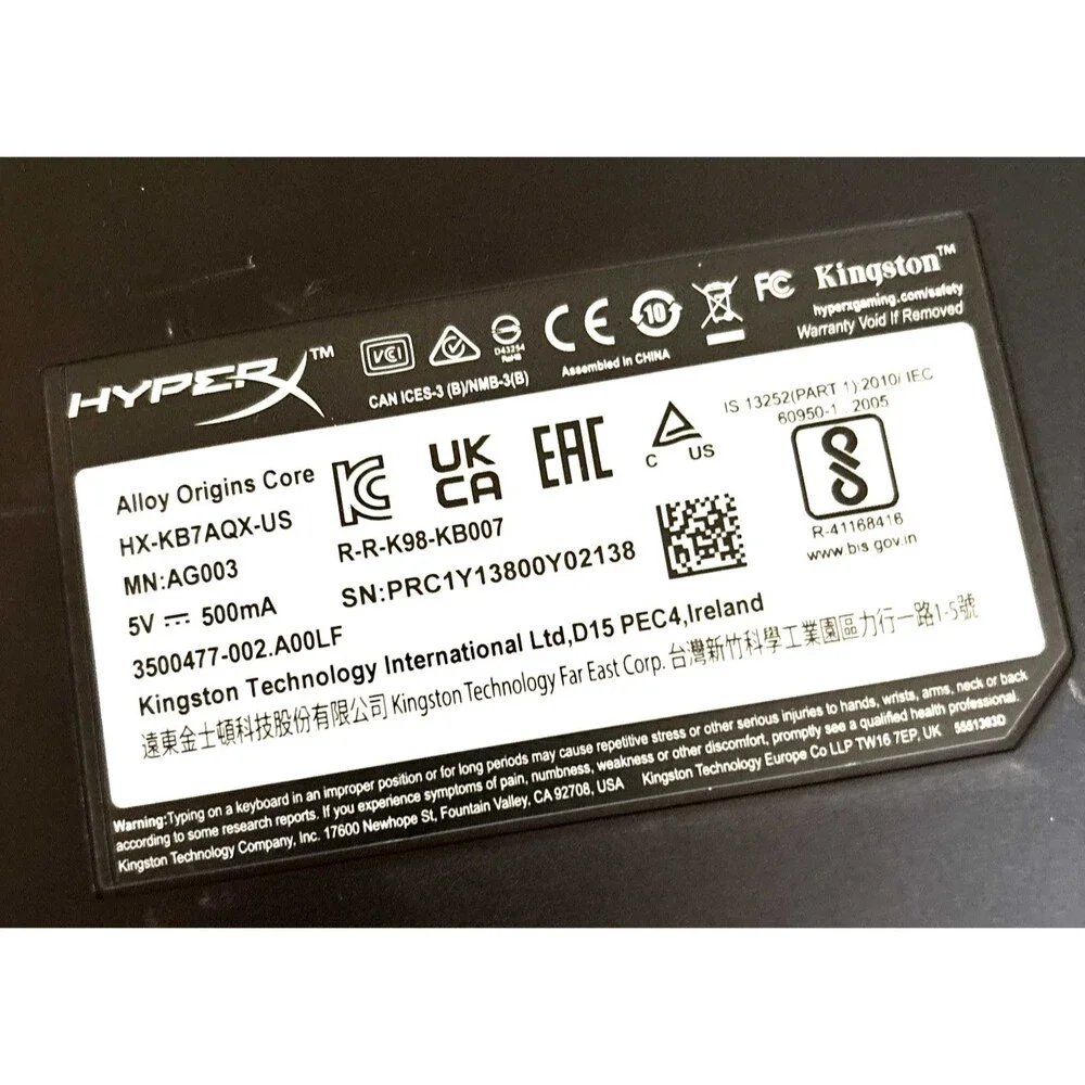 HyperX Alloy Origins Core Tenkey Mechanical Gaming Keyboard HX-KB7AQX-US